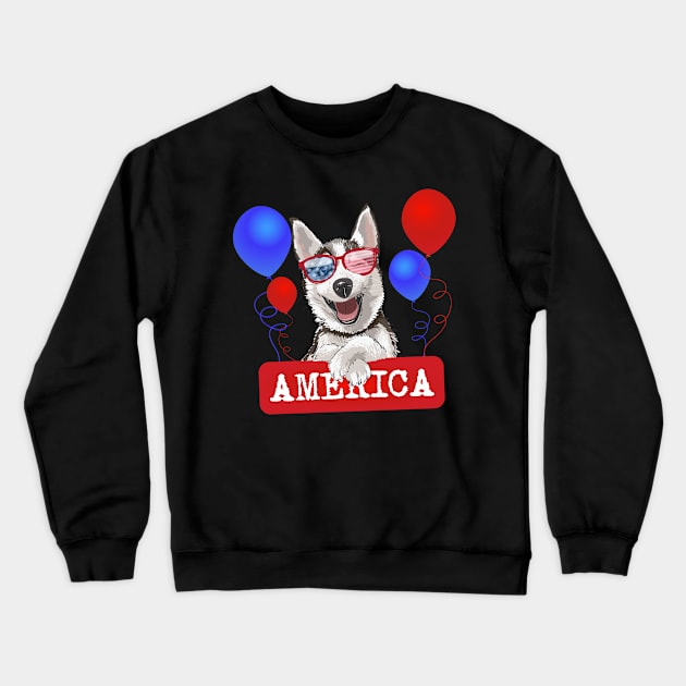 4th Of July - Happy Husky On America Day Crewneck Sweatshirt by saigon199x